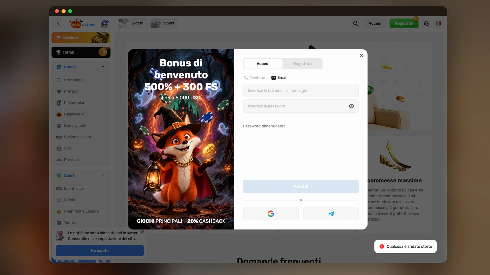 Wincasino login
