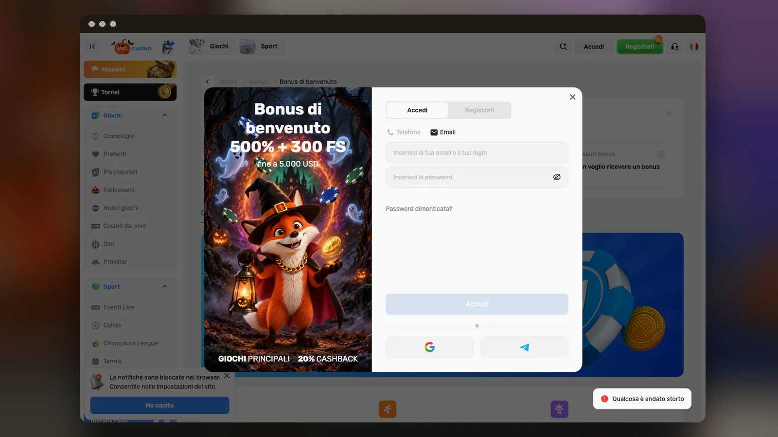 Wincasino registrazione